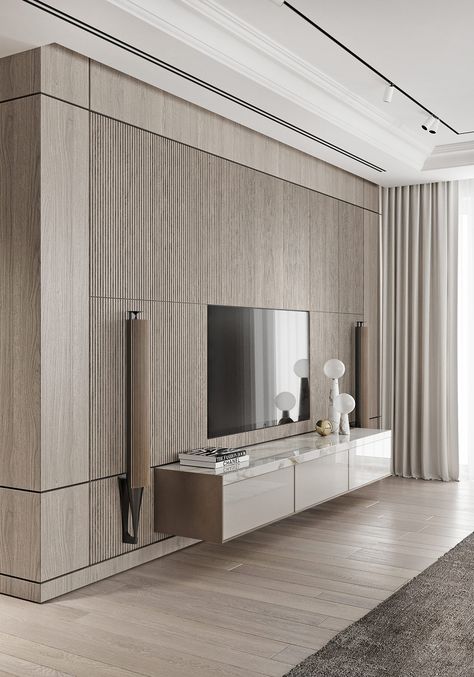 Magnificent Modern Marble Interior With Metallic Accents Marble Interior, Modern Tv Wall Units, Modern Tv Wall, Living Room Tv Unit Designs, Living Room Tv Unit, Tv Room Design, Tv Wall Design, Living Room Design Decor, Living Room Tv Wall