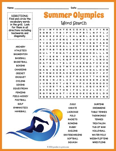 Free Printable Summer Olympics Word Search Olympic School Activities, Sports Word Search Printables, Olympics Worksheets For Kids, Olympics Coloring Pages Free Printable, Free Olympics Printable, Olympic Printables Free, Olympic Word Search, Summer Olympic Themed Activities For Kids, Olympic Trivia For Kids