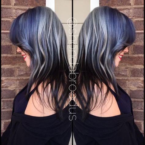 HOW-TO: Ice Princess - Featuring Shades of Blue and Silver Highlights | Modern Salon Black Hair Silver Highlights, Hair Dark To Light, December Colors, Hairstylist Inspiration, Silver Blue Hair, Hair Color Mahogany, Shades Of Silver, Gothic Hair, Platinum Highlights