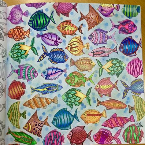 Johanna Basford Lost Ocean Fish, Lost Ocean Coloring Book Finished Pages, Lost Ocean Johanna Basford, Millie Marotta Animal Kingdom, Johanna Basford Lost Ocean, Lost Ocean Coloring Book, Ocean Coloring Pages, Joanna Basford Coloring, Gardens Coloring Book