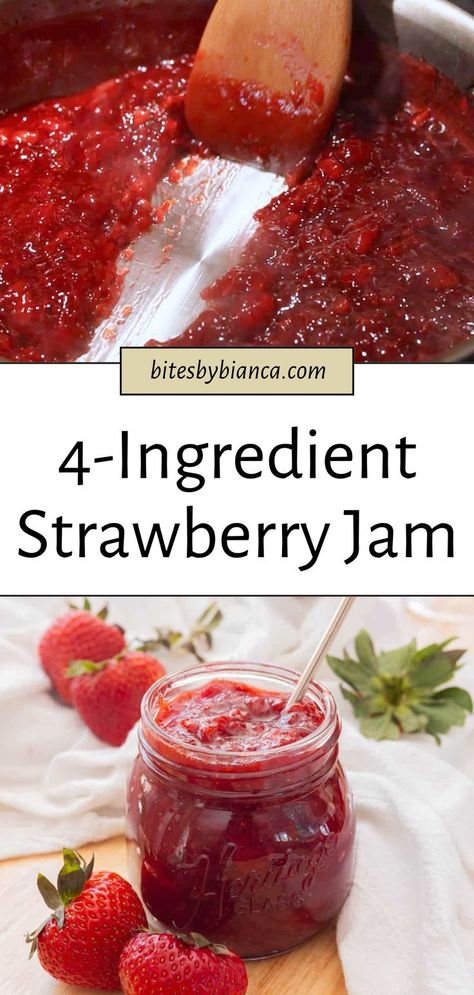 This homemade strawberry jam recipe is healthy and perfect for a small batch. Made with honey and only four ingredients, it's an easy and fresh jam recipe you'll love. This strawberry jam recipe is also a quick strawberry jam that’s great on toast, biscuits, or sandwiches. Enjoy a delicious homemade strawberry jam that's simple to make! Easy Strawberry Jam, Strawberry Jam Recipe, Homemade Strawberry Jam, Best Bread Recipe, Jam Recipe, Loaf Recipes, Easy Strawberry, On Toast, Jam Recipes