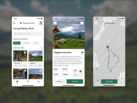 IOS app for hiking by Alina Kreshchenko Hiking App, Mobile Computing, App Interface Design, Mobile Ui Design, App Interface, Mobile App Ui, App Ui Design, Ui Inspiration, Go Hiking