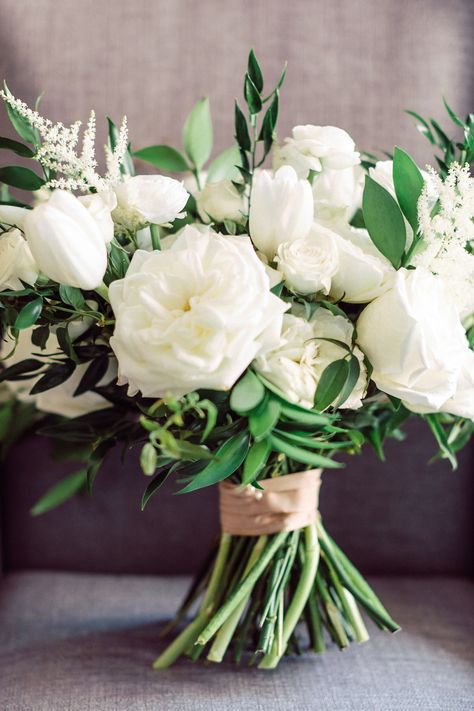 Classic Bouquet of White Roses, Tulips and Astilbe Astilbe Bouquet, Tulip Bridal Bouquet, Tulip Flower Bouquet, White Tulip Bouquet, Classic Wedding Themes, Classic Wedding Bouquet, White Flower Bouquet, Tulip Wedding, Wedding Bouquet Ideas