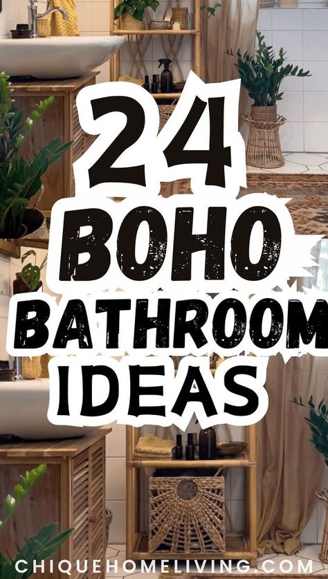 Check out these 24 Stunning Ideas! Infuse your bathing sanctuary with free-spirited vibes and eclectic charm that capture the essence of bohemian style. Sage Boho Bathroom, Mexico Bathroom Ideas, Bad Boho Style, Desert Theme Bathroom, Bohemian Bathroom Decor Ideas, Boho Powder Room Ideas, Boho Master Bath, Small Boho Bathroom Ideas, Plant Bathroom Decor