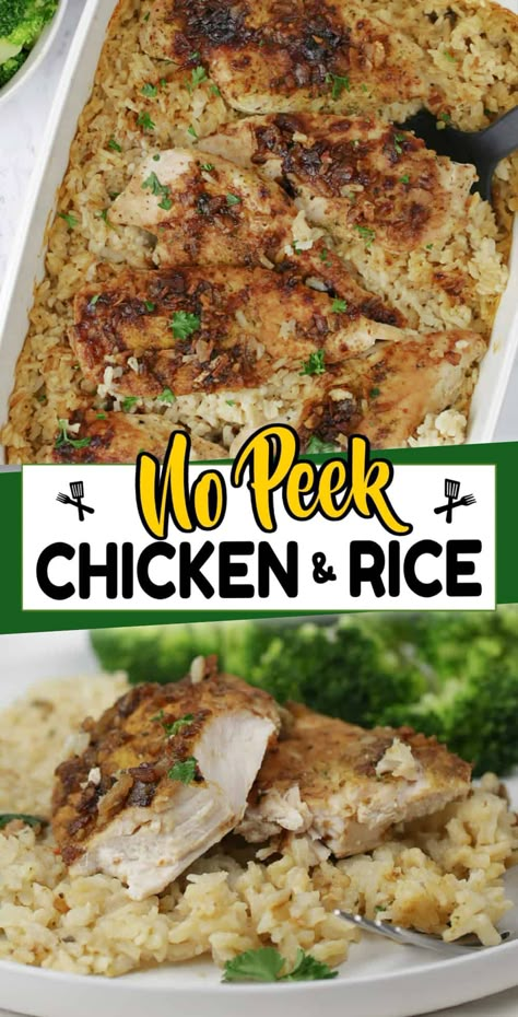 One Pan Chicken Rice Dinner, Baked Chicken Tender Casserole Recipes, Chicken Rice Oven Recipes, No Peeking Chicken And Rice, Chicken And Rice Baked In Oven Easy, Oven Baked Chicken Breast And Rice, Chicken Breast And Rice Recipes Oven, Chicken Tenders And Rice Recipes, One Pan No Peek Chicken And Rice