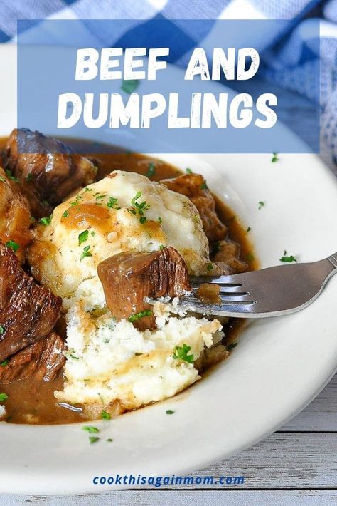 Beef 'n Dumplings are the ultimate comfort food. The beef is fork-tender & melts in your mouth, and the dumplings are light as a cloud. Flat Dumplings Recipe, Beef And Dumplings, Beef Stew With Dumplings, Beef Dumplings, Steak Casserole, Stew And Dumplings, Homemade Dumplings, Southern Recipes Soul Food, Dumplings For Soup