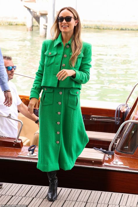 Green Tweed Outfit, Luxury Green Tweed Jacket For Winter, Tailored Green Tweed Outerwear, Luxury Green Tailored Tweed Jacket, Luxury Green Tweed Outerwear, Tweed Suit Women, Green Tweed Jacket, Tweed Outfits, Don't Worry Darling