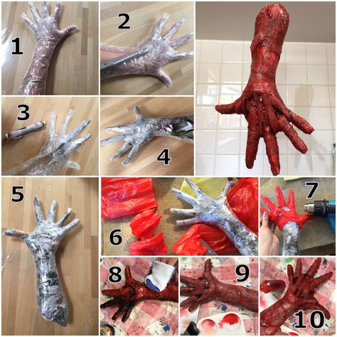 Diy Body Parts Halloween, Diy Halloween Hands, Diy Halloween Ideas Decoration, Scary Halloween Diy, Butcher Shop Halloween, Outside Halloween Decorations Diy, Zombie Diy, Diy Blood, Spiderman Hand