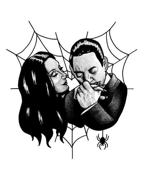 Addams Family Tattoo, Morticia And Gomez, Morticia And Gomez Addams, Gomez And Morticia, Family Drawing, Hipster Wallpaper, Tattoo Art Drawings, Halloween Tattoos, Love Print