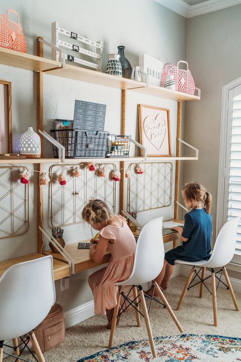 to date. my kids spend more time in this room than any other!! Kids Homework Room, Kids Homework Station, Homeschool Room Design, Homework Room, Kids Bedroom Storage, Kids Shared Bedroom, Toddler Girl Room, Toddler Boys Room, Industrial Shelving