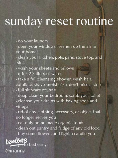 clean girl sunday reset routine 🫧🧼 | Gallery posted by iri | Lemon8 Sunday Reset Routine, Reset Routine, Slow Sunday, Sunday Reset, Sunday Routine, Mental Health And Wellbeing, Daylight Savings, Get My Life Together, Self Care Activities