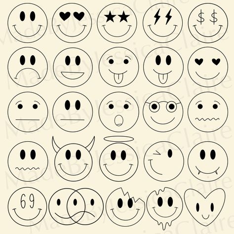 Heart Eye Smiley Face Tattoo, Smiley Symbols, Smiley Face Tattoo, Smiley Svg, Face Stamps, Emoji Svg, Smiley Face Svg, Doodle Heart, Cute Smiley Face