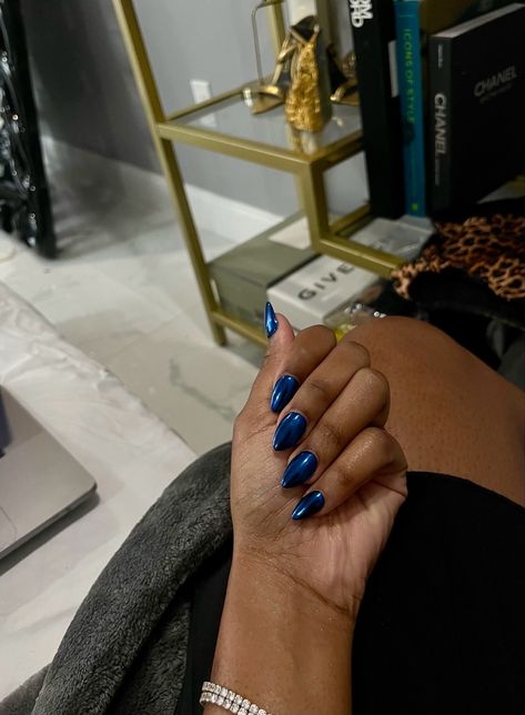 Chrome electric blue almond shape nails  
Dark Blue nails Navy Blue Chrome Acrylic Nails, Black Nails Blue Chrome, Dark Blue With Chrome Nails, Chrome Royal Blue Nails, Navy Metallic Nails, Royal Blue Crome Nails, Cobalt Blue Chrome Nails, Dark Blue Metallic Nails, Midnight Blue Chrome Nails