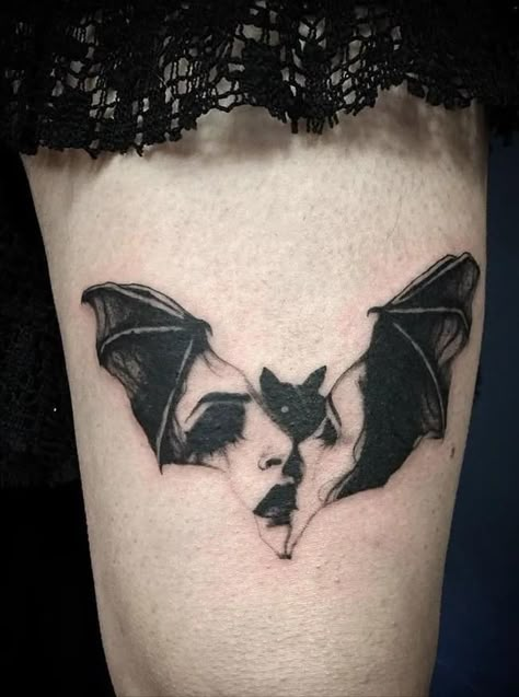 Black Bat Tattoo, Bat Tattoos, Funky Tattoos, Goth Tattoo, Bat Tattoo, Wicked Tattoos, Spooky Tattoos, Aesthetic Tattoo, Black Bat