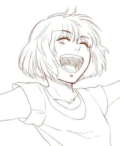 Laughing Art Drawing, Laughing Anime Character, Draw Laughing Face, Laugh Pose Reference, Laugh Drawing Reference, Laughing Art Reference, Smiles Drawings, Laughing Face Drawing, Smile References Drawing