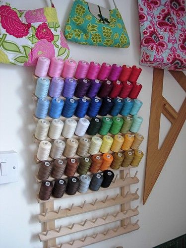 Thread Rack 2 | Oooh, I love this! | MinxyMagic | Flickr Sewing Thread Storage Ideas, Craft Room Organization Storage, Yarn Display, Thread Rack, Thread Organization, Diy Hair Accessories Ribbon, Clothing Store Design, Thread Storage, Sewing Room Design