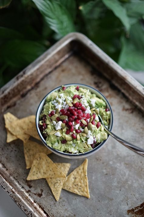 Pomegranate Avocado Dip Avocado Pomegranate Salad, Guacamole With Pomegranate Seeds, Green Jello Salad, Pear Brandy, Trader Joes Vegan, Green Snacks, Sandwich Sauces, Avocado Dip, Kabocha Squash