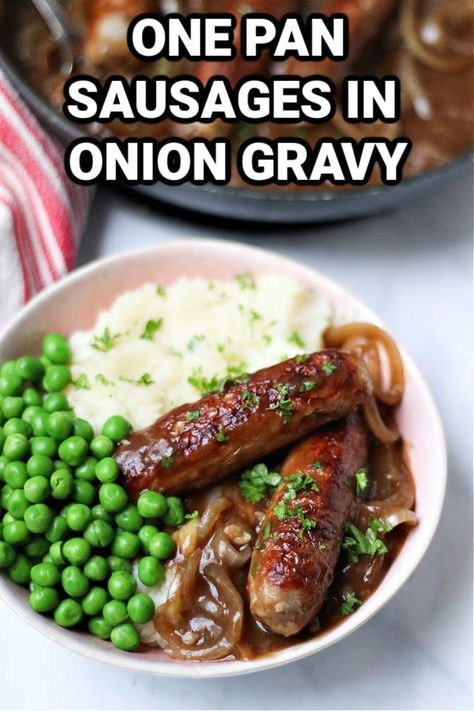 Sausage and Mash has to be the ultimate comfort food. Take this classic dish to the next level with my Onion Gravy recipe. So tasty, like a hug in a bowl! Onion Gravy Recipe, Sausage Ragu, Sausage And Mash, Pork Sausage Recipes, Vegetarian Sausages, Veggie Sausage, Sausage Dishes, Weekend Cooking, Homemade Gravy