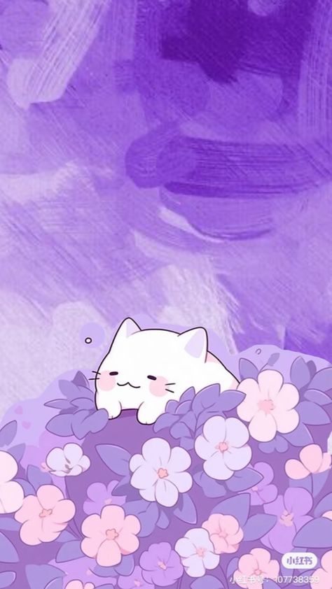 Cute Purple Cat Wallpaper, Kawaii Cat Illustration, Cat Kawaii Wallpaper, Purple Cat Cartoon, Purple Cat Wallpaper, Purple Kawaii Wallpaper, Cat Cartoon Wallpaper, Soft Purple Background, Violet Icon