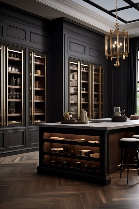 Luxury Black Kitchen, Gothic Bathroom Ideas, Gothic Bathroom, Classy Kitchen, Interior Design Decor, Kitchen Interior Design, Dream Kitchens Design, Kitchen Interior Design Decor, Kitchen Interior Design Modern