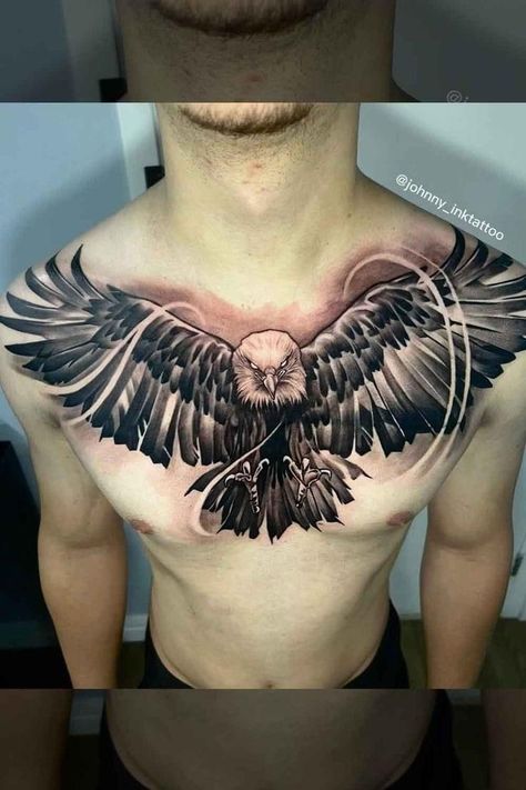 Eagle Tattoo On Chest For Men, Eagle Tattoo For Chest, Eagle Tattoo Men Chest Piece, Name Chest Tattoos For Men, Chest Tattoo Eagle, Skull Chest Tattoo Men, Eagle Chest Tattoo Men, Eagle Tattoo Chest, Chest Tattoo Man