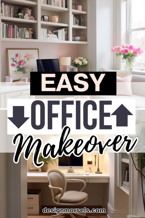 These 4 office makeover ideas are perfect and budget-friendly solutions if you need to work from home, whether you have a large or small space! Small Office Renovation Ideas, Office Desk Painting Ideas, Easy Home Office Makeover, Budget Office Makeover, Home Office Makeover On A Budget, Man Home Office Ideas, Diy Home Office On A Budget, Principal Office Decorating Ideas, Diy Office Makeover