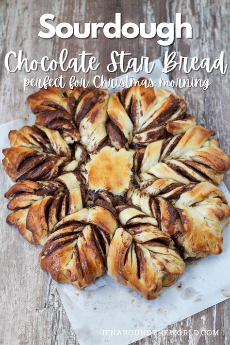 Sourdough Nutella Star Bread, Mini Sourdough Loaves Christmas, Star Bread Sourdough, Sourdough Christmas Star, Sourdough Nutella Star, Sourdough Chocolate Star Bread, Sourdough Star Bread Recipe, Christmas Bread Gifts, Sourdough Cinnamon Star Bread