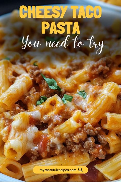 Get ready for a fiesta in your kitchen with this Cheesy Taco Pasta! Combining the best of tacos and pasta, this dish is loaded with cheesy goodness and packed with flavor. It's a quick, satisfying meal that the whole family will love! Taco Alfredo Pasta, Taco Pasta Recipe, Taco Pasta Bake, Cheesy Taco Pasta, Taco Pasta Recipes, Mexican Pasta, Taco Pasta, Alfredo Pasta, Budget Friendly Recipes