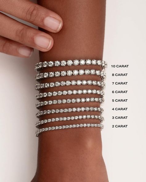 Tennis Bracelet Aesthetic, Bracelet Types, Carat Sizes, Tennis Jewelry, Ring Concierge, Diamond Ear Cuff, Necklace Length Guide, Bracelet Size Chart, Diamond Huggies