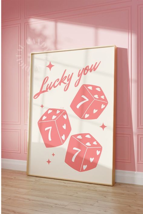 Girly Room Painting Ideas, Girly Prints For Walls, Cute Studio Apartment Ideas Girly, 777 Painting Ideas, Printify Design Ideas, Girly Apartment Aesthetic, Disco Tequila, Girly Dorm Decor, Poker Art