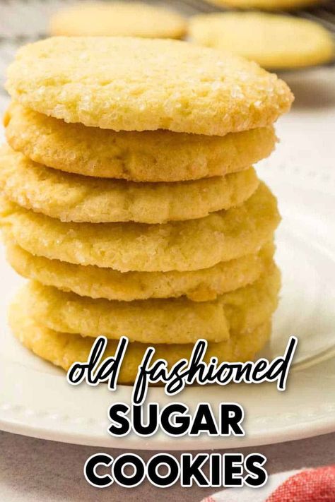 Deliciously old fashioned sugar cookies are one of the easiest cookie recipes ever! Mix, shape, bake! Coating in sparkling sugar for extra lunch and sweetness. Cream Cheese Cookie Recipes, Chewy Cookie Recipes, Old Fashioned Farmhouse, Homemade Cookie Recipes, Cookies Frosting, Old Fashioned Sugar Cookies, Soft Sugar Cookie, Cream Cheese Cookie Recipe, Soft Sugar Cookie Recipe