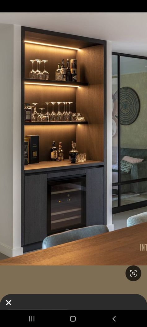 Closet Bar Ideas, Bar Unit For Home, Wine Bar Home, Bar Area Design, Bar In Living Room, Mini Bar At Home, Home Bar Rooms, Modern Home Bar, Built In Cabinet