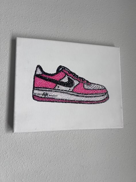 Shoe Rhinestone Canvas Wall Art - Etsy Canada Shoe Box Diy, Rhinestone Canvas, Pink Canvas Art, Custom Rhinestone, Rhinestone Crafts, Diamond Picture, Stone Art Painting, Easy Canvas Art, Diamond Paint