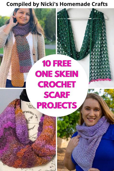 Do you need to whip up a last-minute gift? These one skein crochet scarf projects work up quickly, in just a few hours or over a weekend. They're also a great way to use up random single skeins from your yarn stash! #crochetscarfpattern #freecrochetpatterns Scarf Projects, One Skein Crochet Scarf, Lightweight Crochet Scarf, Crochet Scarf Pattern Free Easy, Yarn Crafts Crochet, Crochet Scarf For Beginners, Simple Scarf Crochet Pattern, Crochet Scarf Easy, Crochet Triangle Scarf