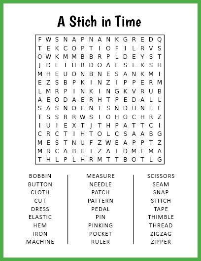 Free Printable A Stich in Time Word Search Hard Word Search Free Printable, Large Print Word Search, Puzzle Pictures, A Stitch In Time, Hard Words, Puzzle For Kids, Free Puzzles, Number Puzzles, Word Search Puzzles