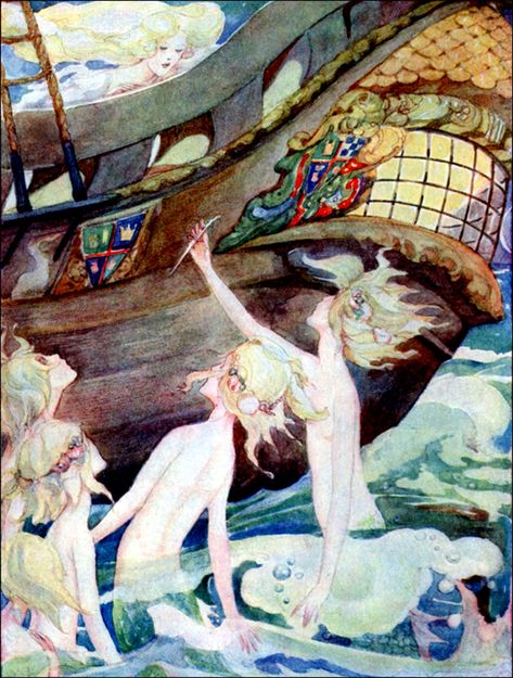 Art by Anne Anderson - “The Little Mermaid.” Hans Andersen, Kay Nielsen, Creature Marine, Edmund Dulac, Andersen's Fairy Tales, Fairy Tale Illustration, Fairy Stories, John William Waterhouse, Arthur Rackham