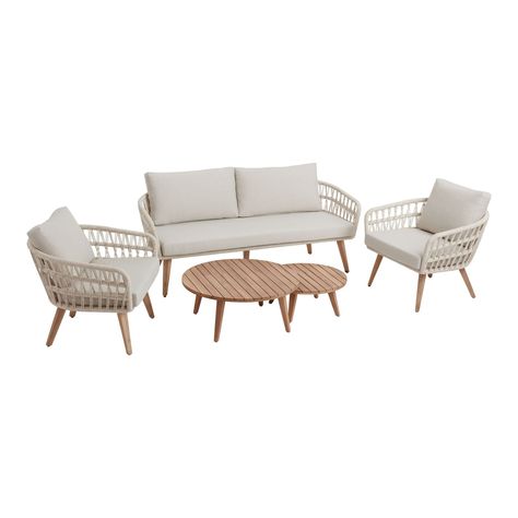 Nevis Round Acacia Outdoor Nesting Coffee Tables 2 Piece Set - World Market Outdoor Furniture Set, Side Porch, White Rope, Nesting Coffee Tables, Cost Plus World Market, Outdoor Furniture Collections, Outdoor Coffee Tables, Affordable Home Decor, Outdoor Bench