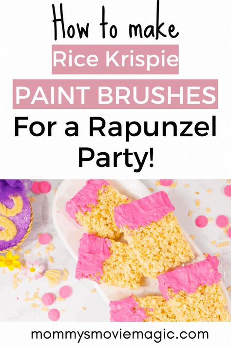 This recipe couldn't be simpler! These are rice krispies treats dipped in chocolate, that are made to look like paint brushes. You'll have yourself a Rapunzel Movie Night food in no time! Get ready for a Tangled Party or a Princess Party with these rice krispie paint brushes. Rapunzel Movie Night, Tangled Movie Night, Rapunzel Movie, Themed Recipes, Tangled Movie, Rice Bubbles, Movie Night Food, Disney Movie Night, Rapunzel Party