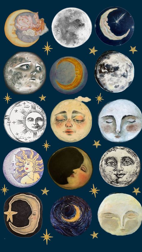 The Moon 🌙 Whimsigoth Collage, Moon Poster Aesthetic, Star And Moon Wallpaper, Vintage Moon Aesthetic, Leo Moon Aesthetic, Phone Wallpaper Moon, Moon Homescreen, Vintage Moon Art, Moon Face Art