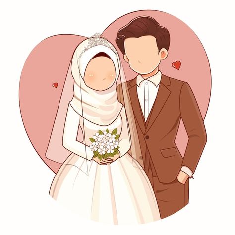 Muslim Bride And Groom Cartoon, Wedding Couple Vector, Faceless Cartoon, Groom Cartoon, Bride And Groom Cartoon, Wedding Couple Cartoon, Wedding Card Design Indian, Wedding Drawing, Teddy Bear Wallpaper