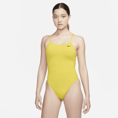 The Nike Lace-Up Tie-Back Swimsuit matches a cheeky, flattering fit with a comfortable, distraction-free feel. Its medium-support straps and lace-back closure get your fit right without feeling too tight. Nike Swimsuit, Yellow Swimsuits, Nike Swim, Long Leggings, 1 Piece Swimsuit, Back Women, Lace Back, Yellow Fashion, Women Lace