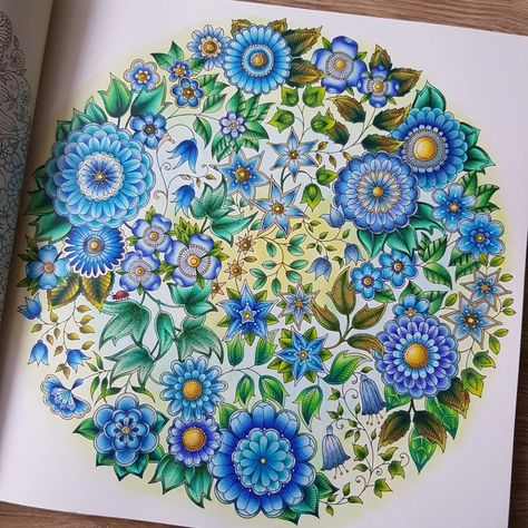 Coloring World by Silvia | Something blue 💙 📖 Secret Garden 10th anniversary by @johannabasford 🖍 Prismacolor pencils, white Posca pen, gold gel pen and Neocolor II… | Instagram Joanna Basford Secret Garden, Secret Garden Johanna Basford, Neocolor Ii, Basford Secret Garden, Johanna Basford Secret Garden, Joanna Basford, Coloring Inspiration, Basford Coloring, Johanna Basford Coloring