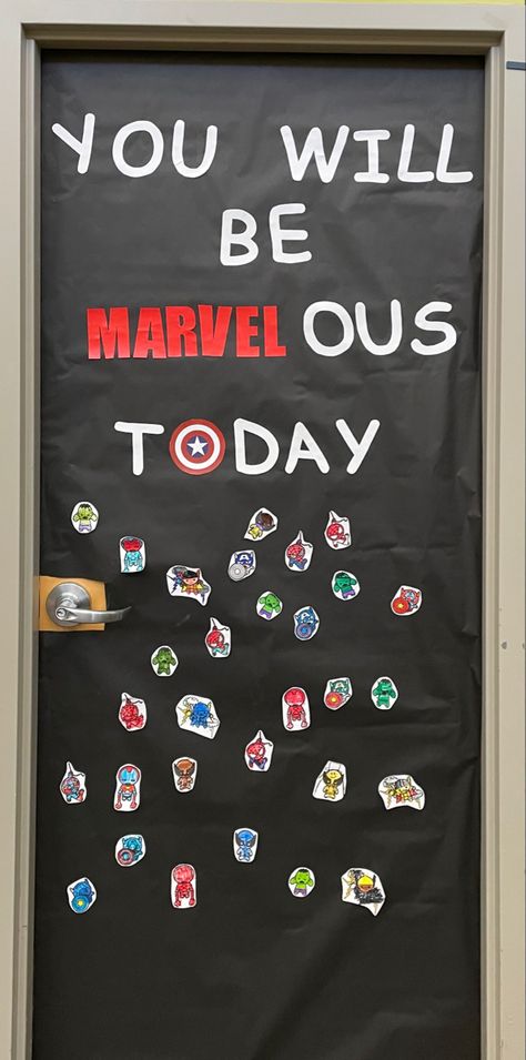 You will be marvelous today. Marvel Door Decor. Marvel Door Decorations Classroom, Marvel Classroom Door, Marvel Classroom Decorations, Marvel Classroom, Brave Movie, Room Crafts, Class Door, Disney Classroom, Preschool Classroom Decor