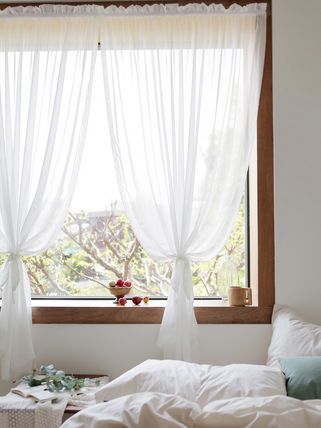 Designer fashion, Seoul-fully created | W Concept Sheer White Curtains, Chiffon Curtains, Pretty Sheets, Tie Up Curtains, Fresh Bedroom, Curtain For Bedroom, Sheer Window Curtains, Elegant Tablecloth, White Sheer Curtains