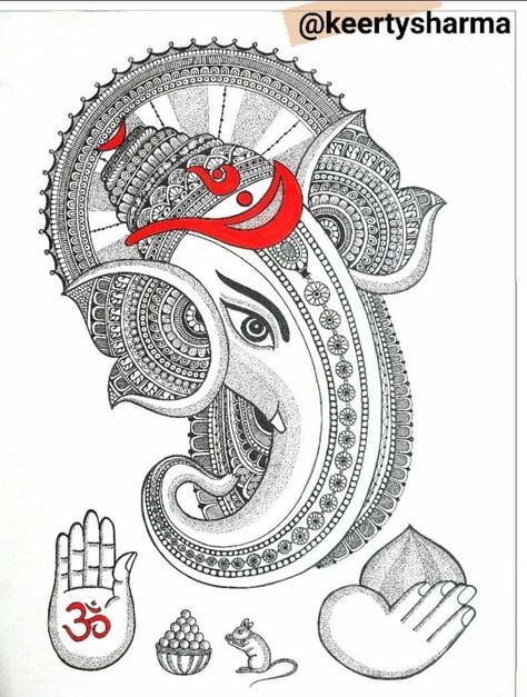 Jay Shree Ganesh, Ganapati Bappa, Ganesha Drawing, Ganesh Art Paintings, Buddha Art Painting, Nature Art Drawings, Art Sketches Doodles, Shree Ganesh, Mandala Art Therapy