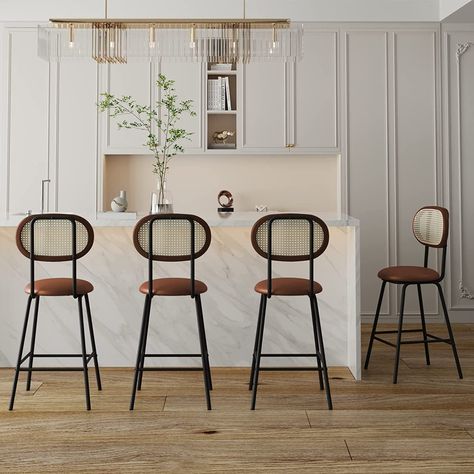 Barstools In Kitchen Apartment, Art Deco Bar Stools Chairs, Mid Century Modern Kitchen Stools, Modern Vintage Bar Stools, Barstools In Kitchen Modern, Small Kitchen Furniture Ideas, Retro Counter Stools, Chic Bar Stools, Bar Stool Aesthetic