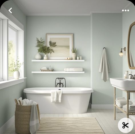 Sw Sea Salt Bathroom, Sea Salt Bathroom, Sw Sea Salt, Sherwin Williams Sea Salt, Blue Green Bathrooms, Sea Salt Sherwin Williams, Bathroom Paint Colors, Sherwin Williams Paint Colors, Room Paint Colors