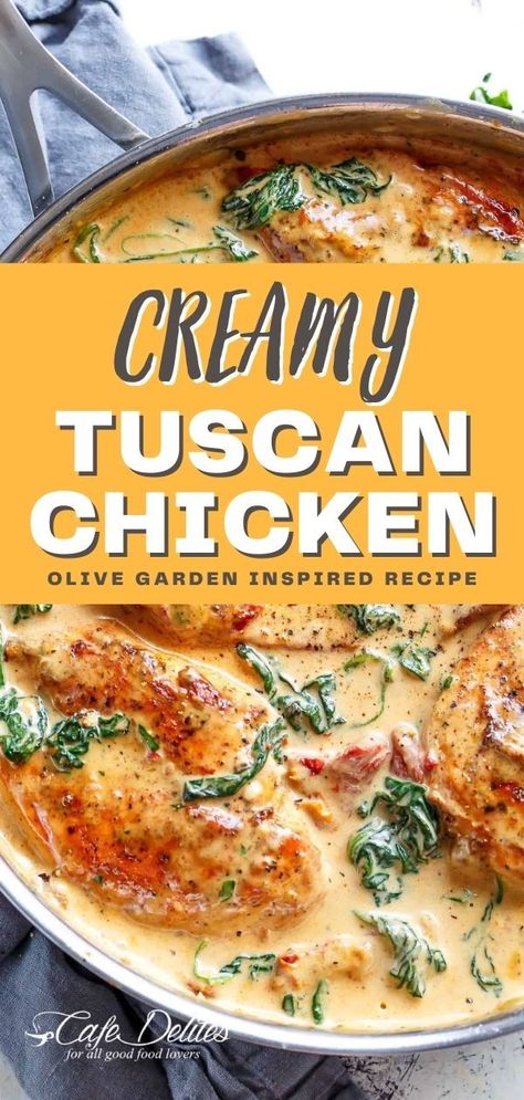 Chicken Boneless Breast Recipes, Creamy Tuscan Chicken, Chicken With Olives, Tuscan Chicken, Sun Dried Tomatoes, Chicken Dishes Recipes, Poultry Recipes, Cream Sauce, Chicken Pasta