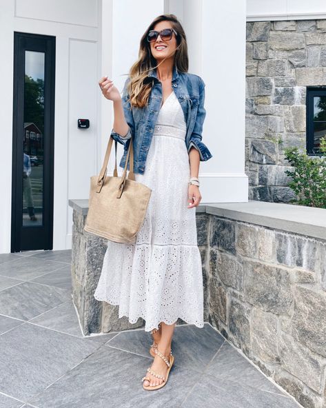 White Dress Casual Outfit Street Style, How To Style A White Dress Classy, Long Casual Dresses Summer, Casual Chic Summer Outfits Street Styles, Classic Summer Dresses Classy, Casual Chic Style Summer Classy, How To Style Dresses In Summer, White Dress Inspo Outfit, Long White Dress Outfit Casual