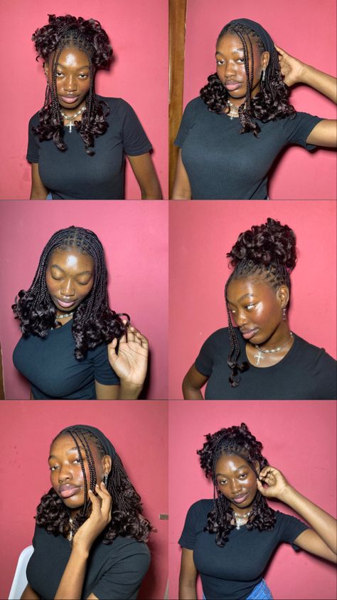 Cute Y2k Hairstyles Braids, Cute Hairstyles For Twists, How To Pack My Braids, Dolly Braids Tutorial, Hairstyles For Medium Length Braids, Short Braided Styles, Ways To Style Short Braids, Dolly Braids Short, 4c Hairstyles Braids